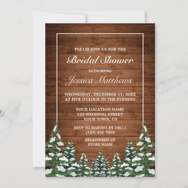 Snowy Wood & Forest Country Pine Bridal Shower Invitation (Front)