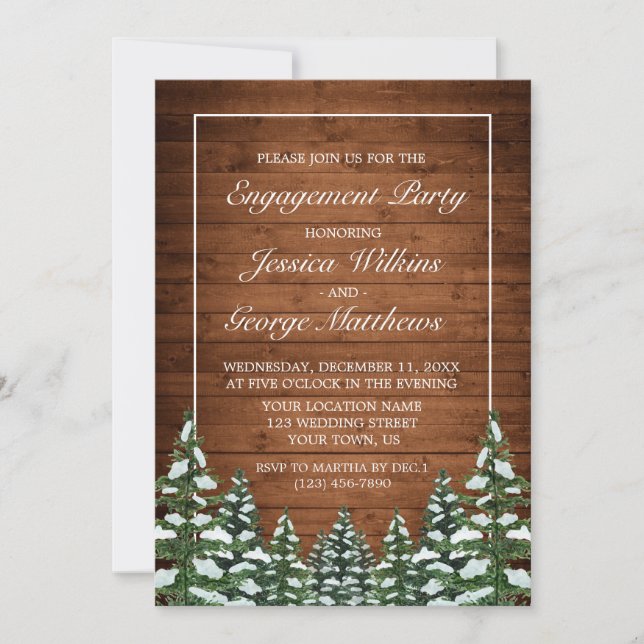 Snowy Wood & Forest Country Pine Engagement Party Invitation (Front)