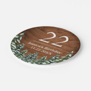 Snowy Wood & Forest Country Pine Happy Birthday Paper Plates