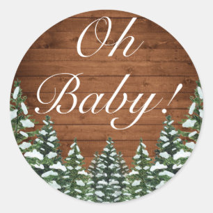 Snowy Wood & Forest Country Pine OH BABY Classic Round Sticker