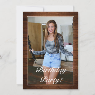 Snowy Wood & Forest Country Pine Photo Birthday Invitation