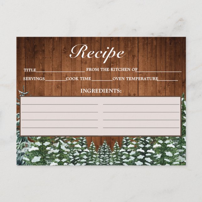 Snowy Wood & Forest Country Pine Recipe Card (Front)