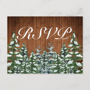 Snowy Wood & Forest Country Pine RSVP Invitation Postcard