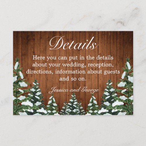 Snowy Wood  Forest Country Pine Wedding Details Enclosure Card