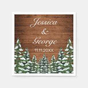 Snowy Wood & Forest Country Pine Wedding Napkins