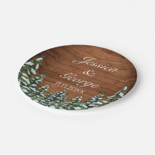 Snowy Wood & Forest Country Pine Wedding Paper Plates
