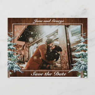 Snowy Wood & Forest Country Pine Wedding Photo Announcement Postcard