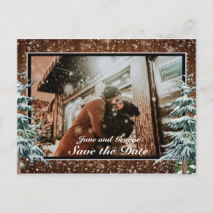 Snowy Wood & Forest Country Pine Wedding Photo Announcement Postcard