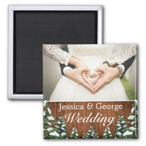 Snowy Wood  Forest Country Pine Wedding Photo Magnet