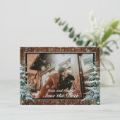 Snowy Wood & Forest Country Pine Wedding Photo Save The Date (Standing Front)