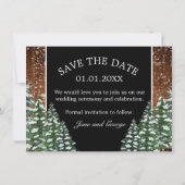 Snowy Wood & Forest Country Pine Wedding Photo Save The Date (Back)