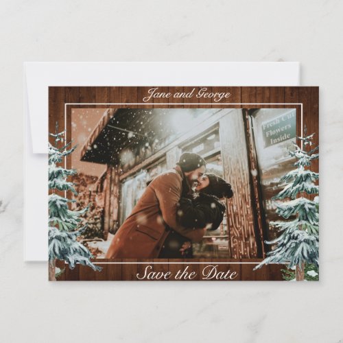 Snowy Wood  Forest Country Pine Wedding Photo Save The Date