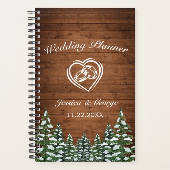 Snowy Wood & Forest Country Pine Wedding Planner (Front)