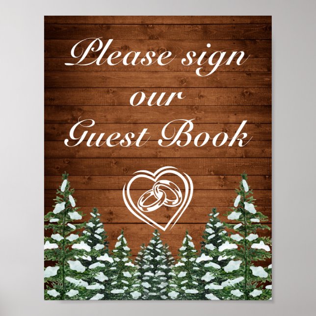 Snowy Wood & Forest Country Pine Wedding Sign (Front)