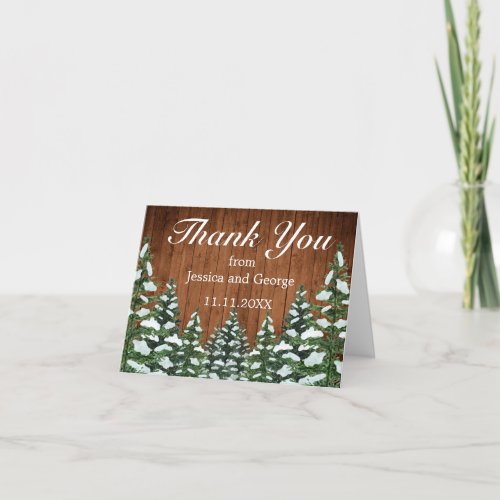 Snowy Wood  Forest Country Pine Wedding Thank You Card