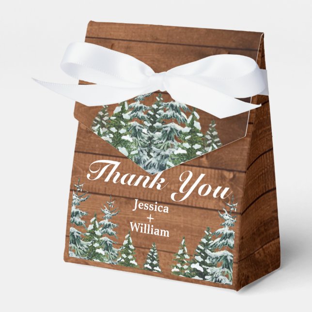 Snowy Wood & Forest Country Thank You Wedding Favor Boxes (Front Side)