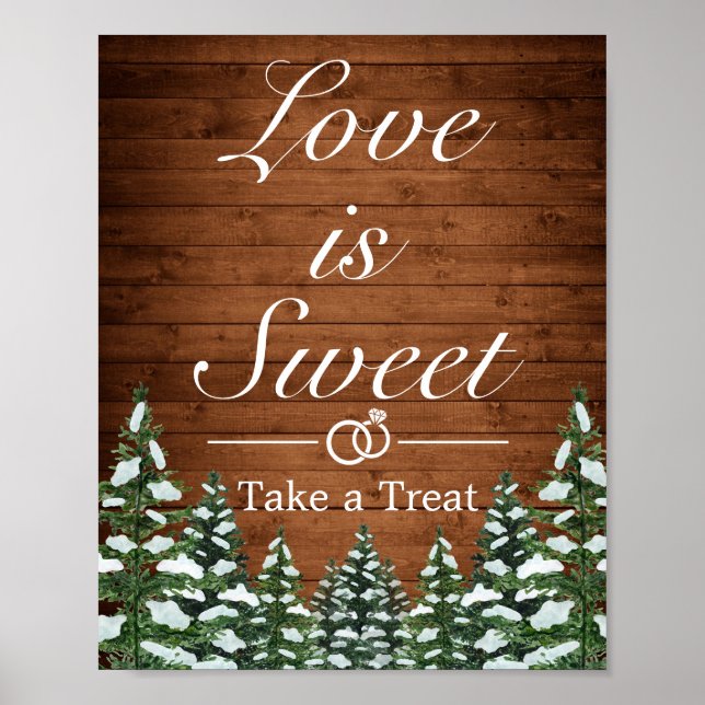 Snowy Wood & Forest Country Wedding Favor Sign (Front)