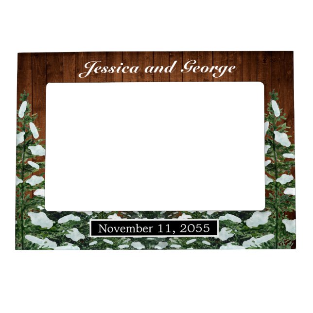 Snowy Wood & Forest Country Wedding Magnetic Frame (Front)
