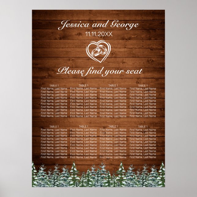 Snowy Wood & Forest Country Wedding Seating Chart (Front)