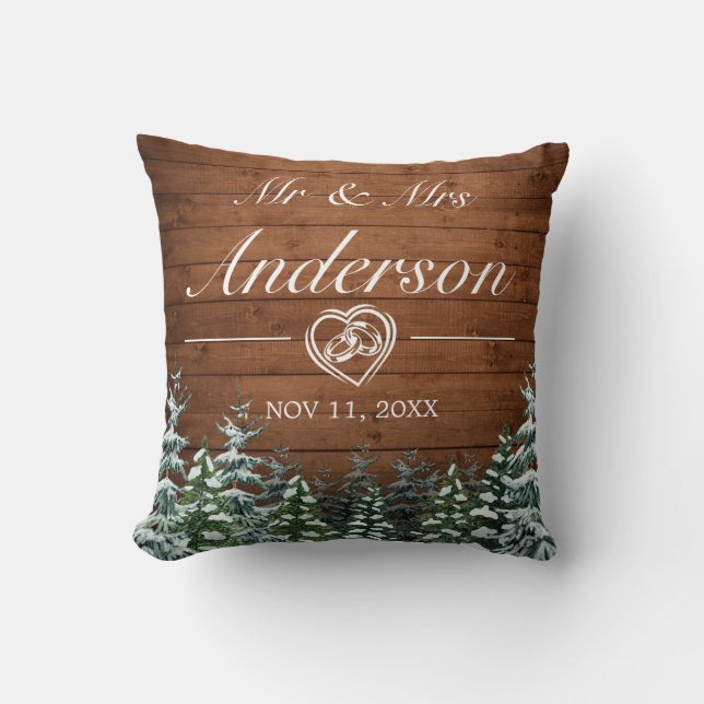 Snowy Wood & Forest Country Wedding Throw Pillow (Front)