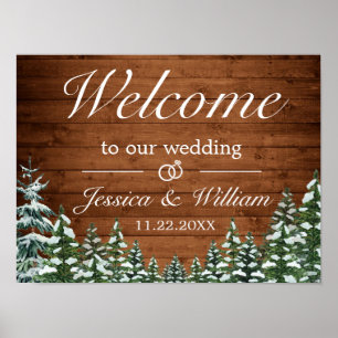 Snowy Wood & Forest Country Wedding Welcome Sign