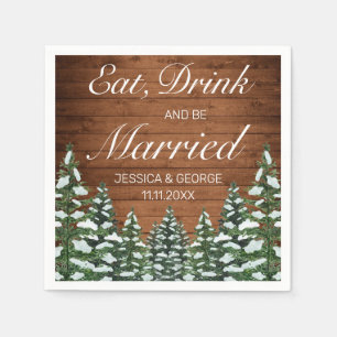 Snowy Wood & Forest Eat Drink Married Wedding Napkins