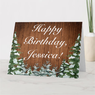 Snowy Wood & Forest Happy Birthday Folded Greeting Card