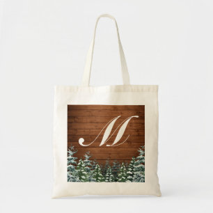 Snowy Wood & Forest Monogrammed Wedding Tote Bag