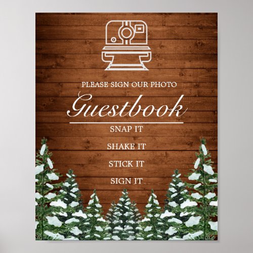Snowy Wood  Forest Photo Guest Book Wedding Sign