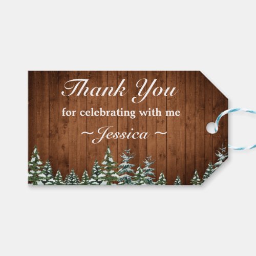 Snowy Wood  Forest Pine Birthday Thank You Favor Gift Tags