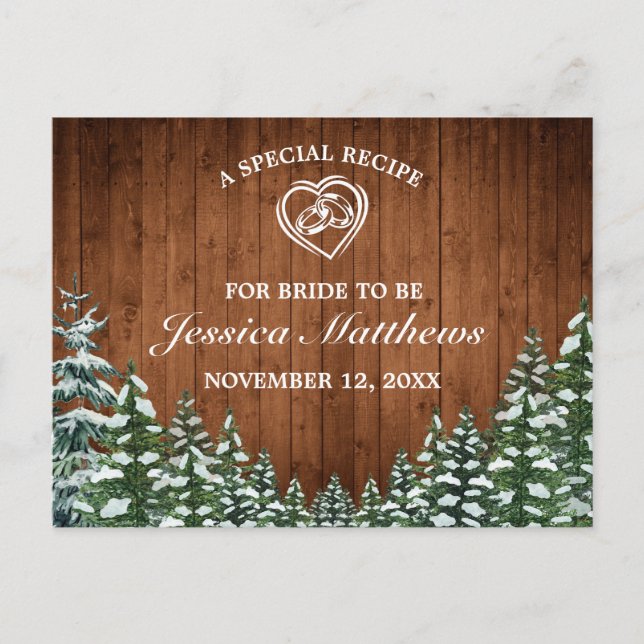 Snowy Wood & Forest Pine Bridal Shower Recipe Card (Front)