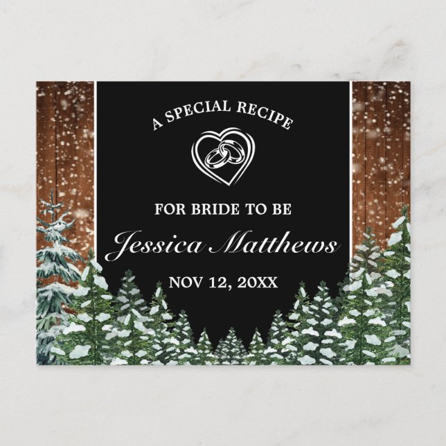 Snowy Wood & Forest Pine Bridal Shower Recipe Card (Front)