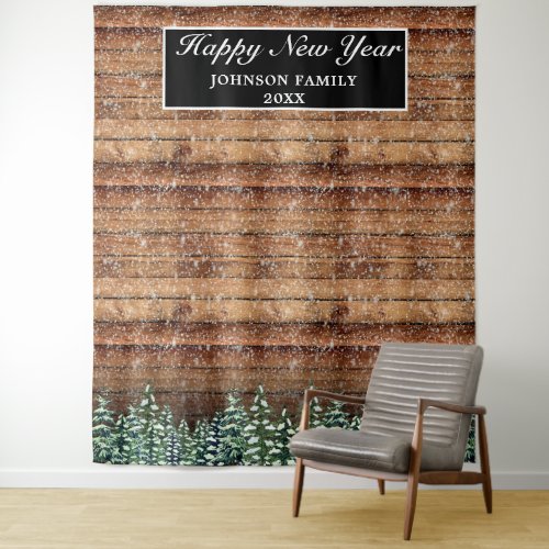 Snowy Wood  Forest Pine New Year Photo Background Tapestry