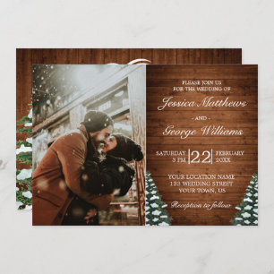 Snowy Wood & Forest Pine Wedding Photo Invitation