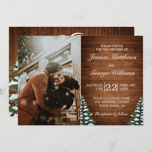 Snowy Wood  Forest Pine Wedding Photo Invitation