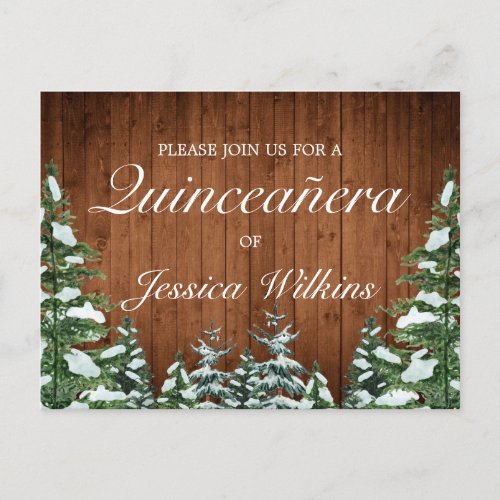 Snowy Wood Forest Quinceaera Invitation Postcard