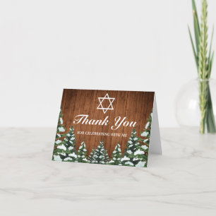 Snowy Wood Forest Rural Bar Bat Mitzvah Thank You Card