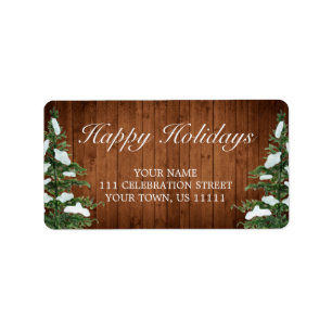 Snowy Wood & Forest Rural Happy Holidays Address Label