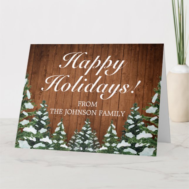 Snowy Wood & Forest Rural Holiday Folded Greeting Card (Front)