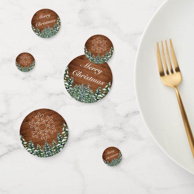 Snowy Wood Forest Rural Merry Christmas Snowflake Confetti (Group)