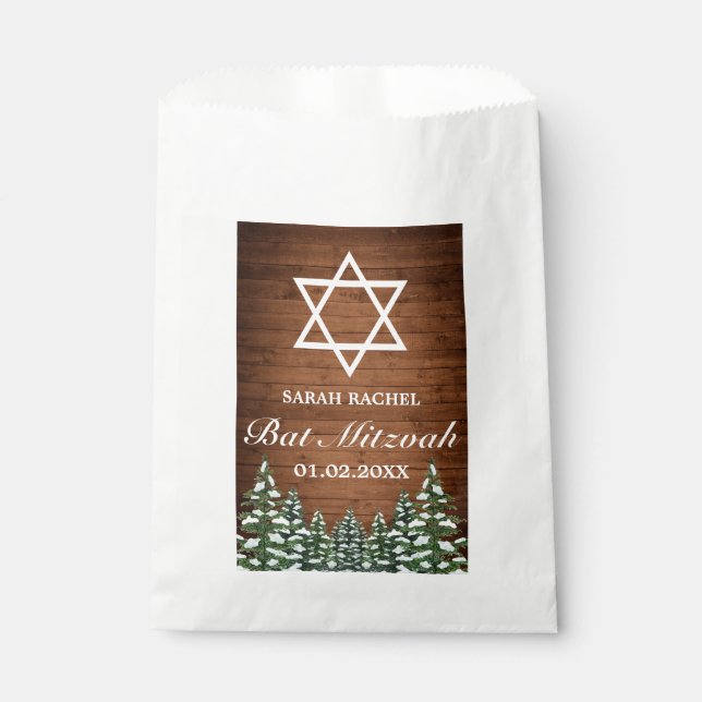Snowy Wood & Forest Rural Pine Bar Bat Mitzvah Favor Bag (Front)