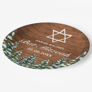 Snowy Wood & Forest Rural Pine Bar Bat Mitzvah Paper Plates