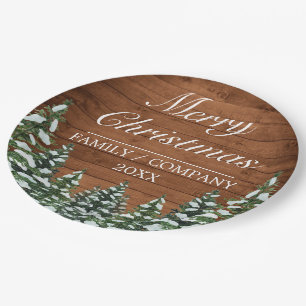Snowy Wood & Forest Rural Pine Merry Christmas Paper Plates
