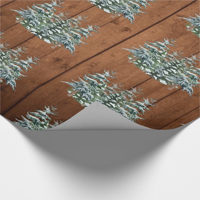 Snowy Wood & Forest Rural Pine Merry Christmas Wrapping Paper (Corner)
