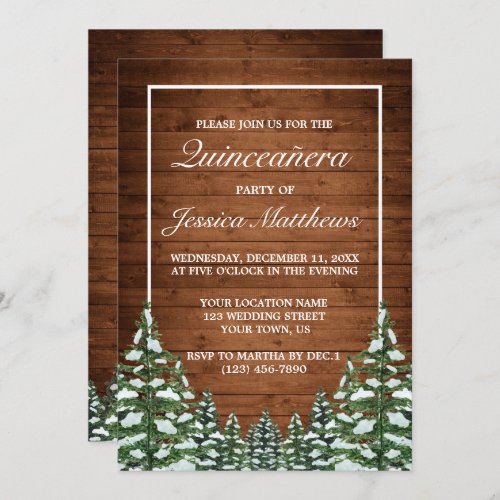 Snowy Wood  Forest Rural Pine Quinceaera Invitation