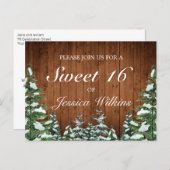 Snowy Wood & Forest Rural Pine Sweet 16 Announcement Postcard (Front/Back)