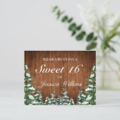 Snowy Wood & Forest Rural Pine Sweet 16 Announcement Postcard (Standing Front)