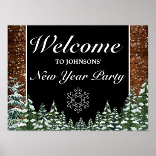 Snowy Wood Forest Snow Flake New Year Welcome Sign