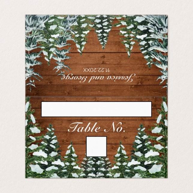 Snowy Wood & Forest Table Number and Name Card (Outside Unfolded)