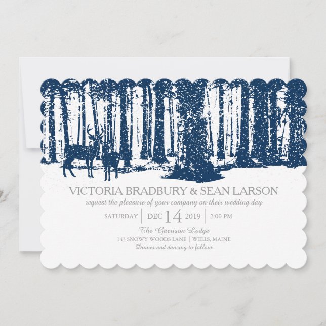 Snowy Woodland and Deers | Wedding Invitation (Front)